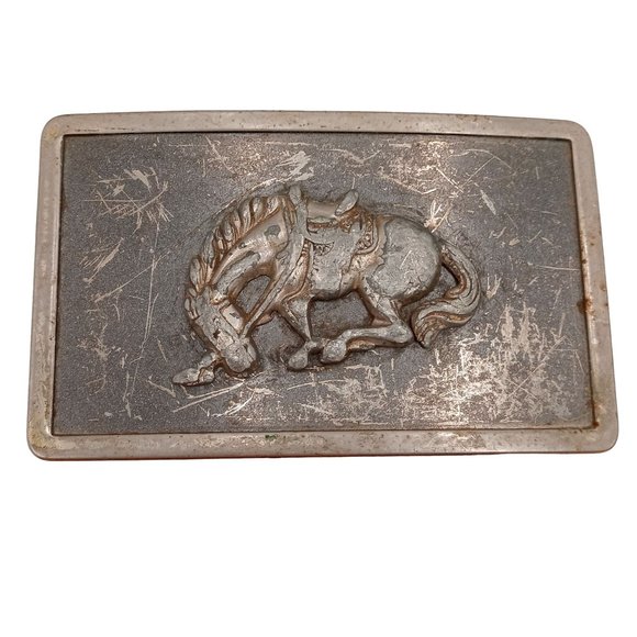 Distressed Horse Belt Buckle Vintage Cowboy Rodeo Lyntone Country Western Wear - Picture 1 of 9